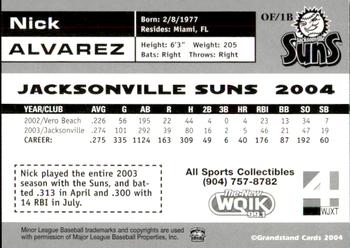 2004 Grandstand Jacksonville Suns #NNO Nick Alvarez Back