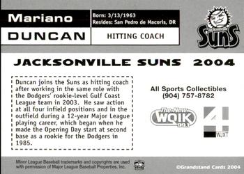 2004 Grandstand Jacksonville Suns #NNO Mariano Duncan Back