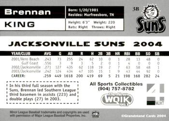 2004 Grandstand Jacksonville Suns #NNO Brennan King Back