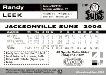 2004 Grandstand Jacksonville Suns #NNO Randy Leek Back