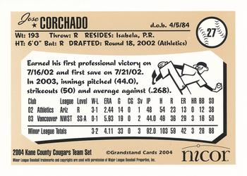 2004 Grandstand Kane County Cougars #NNO Jose Corchado Back
