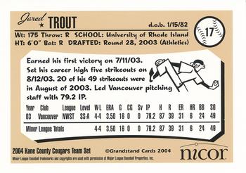 2004 Grandstand Kane County Cougars #NNO Jared Trout Back