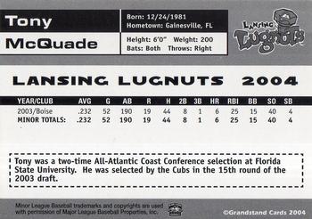 2004 Grandstand Lansing Lugnuts #NNO Tony McQuade Back