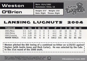 2004 Grandstand Lansing Lugnuts #NNO Weston O'Brien Back