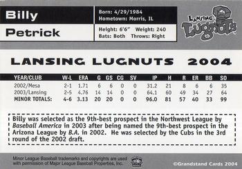2004 Grandstand Lansing Lugnuts #NNO Billy Petrick Back