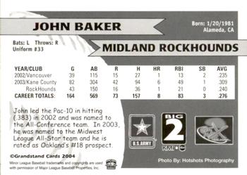 2004 Grandstand Midland RockHounds #NNO John Baker Back