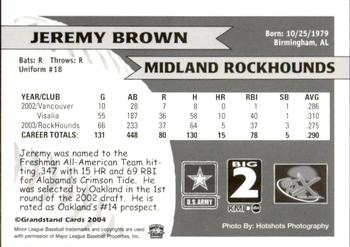 2004 Grandstand Midland RockHounds #NNO Jeremy Brown Back