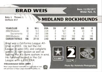 2004 Grandstand Midland RockHounds #NNO Brad Weis Back