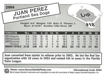 2004 Grandstand Portland Sea Dogs #NNO Juan Perez Back