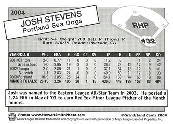 2004 Grandstand Portland Sea Dogs #NNO Josh Stevens Back
