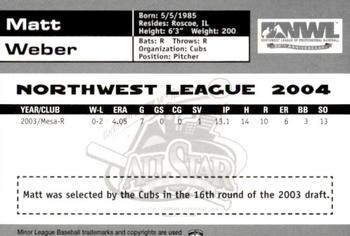 2004 Grandstand Northwest League All-Stars #8 Matt Weber Back