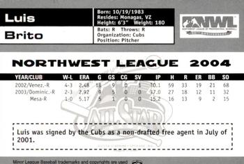 2004 Grandstand Northwest League All-Stars #9 Luis Brito Back