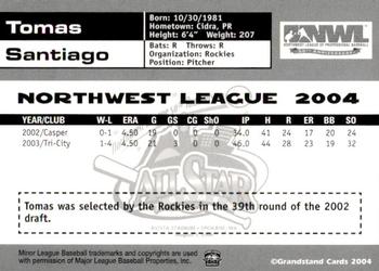 2004 Grandstand Northwest League All-Stars #11 Tomas Santiago Back