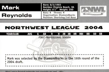 2004 Grandstand Northwest League All-Stars #17 Mark Reynolds Back