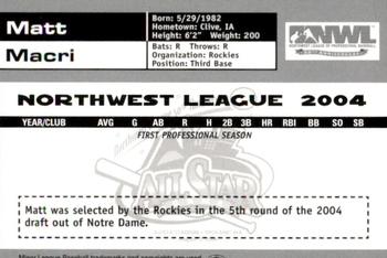 2004 Grandstand Northwest League All-Stars #20 Matt Macri Back