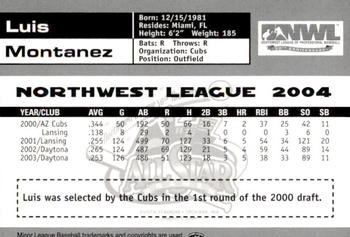 2004 Grandstand Northwest League All-Stars #24 Luis Montanez Back