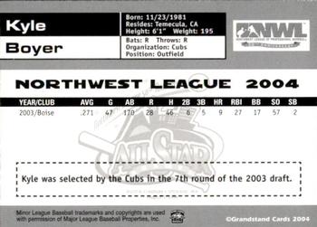 2004 Grandstand Northwest League All-Stars #25 Kyle Boyer Back