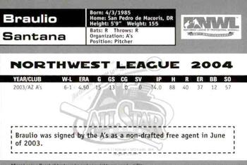 2004 Grandstand Northwest League All-Stars #36 Braulio Santana Back