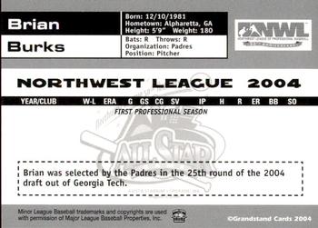 2004 Grandstand Northwest League All-Stars #38 Brian Burks Back