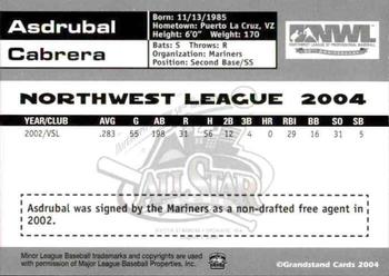 2004 Grandstand Northwest League All-Stars #44 Asdrubal Cabrera Back