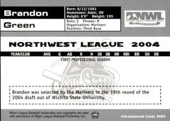 2004 Grandstand Northwest League All-Stars #45 Brandon Green Back