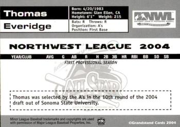 2004 Grandstand Northwest League All-Stars #48 Thomas Everidge Back