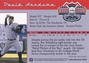 2004 Grandstand Road to the Show Top Prospects #NNO David Aardsma Back