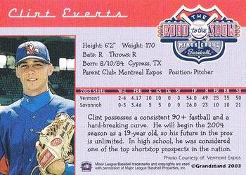 2004 Grandstand Road to the Show Top Prospects #NNO Clint Everts Back