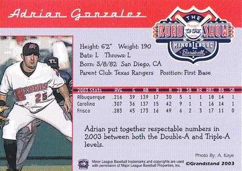 2004 Grandstand Road to the Show Top Prospects #NNO Adrian Gonzalez Back