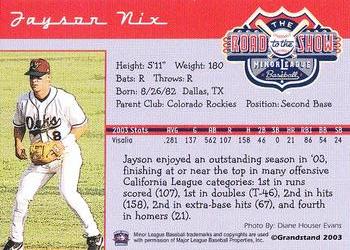 2004 Grandstand Road to the Show Top Prospects #NNO Jayson Nix Back