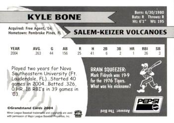 2004 Grandstand Salem-Keizer Volcanoes #3 Kyle Bone Back