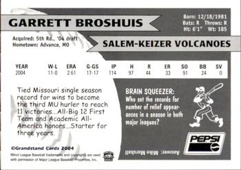 2004 Grandstand Salem-Keizer Volcanoes #4 Garrett Broshuis Back
