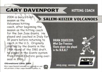 2004 Grandstand Salem-Keizer Volcanoes #7 Gary Davenport Back