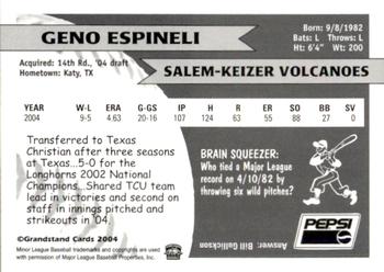 2004 Grandstand Salem-Keizer Volcanoes #8 Geno Espineli Back