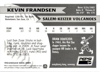 2004 Grandstand Salem-Keizer Volcanoes #10 Kevin Frandsen Back