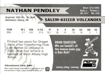 2004 Grandstand Salem-Keizer Volcanoes #22 Nathan Pendley Back