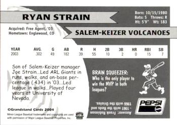 2004 Grandstand Salem-Keizer Volcanoes #29 Ryan Strain Back