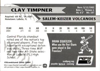 2004 Grandstand Salem-Keizer Volcanoes #31 Clay Timpner Back