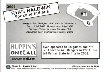 2004 Grandstand Spokane Indians #7 Ryan Baldwin Back