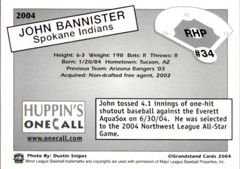 2004 Grandstand Spokane Indians #34 John Bannister Back