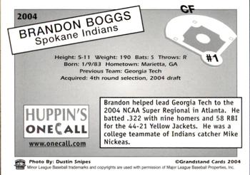 2004 Grandstand Spokane Indians #1 Brandon Boggs Back