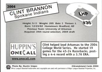 2004 Grandstand Spokane Indians #36 Clint Brannon Back
