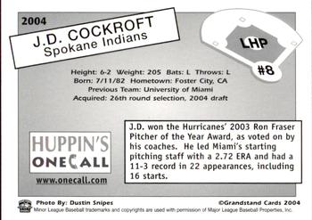 2004 Grandstand Spokane Indians #8 J.D. Cockroft Back
