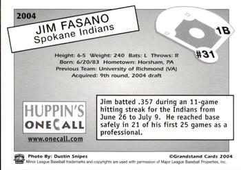 2004 Grandstand Spokane Indians #31 Jim Fasano Back