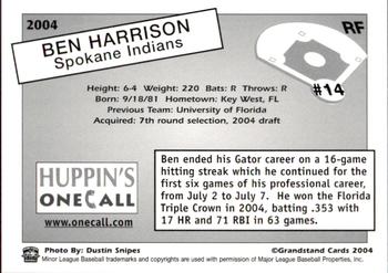 2004 Grandstand Spokane Indians #14 Ben Harrison Back