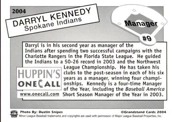 2004 Grandstand Spokane Indians #9 Darryl Kennedy Back