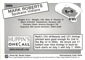 2004 Grandstand Spokane Indians #30 Mark Roberts Back