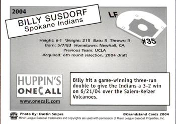 2004 Grandstand Spokane Indians #35 Billy Susdorf Back