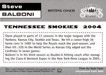 2004 Grandstand Tennessee Smokies #NNO Steve Balboni Back