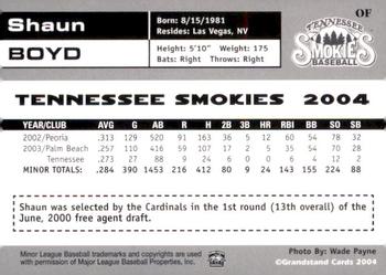 2004 Grandstand Tennessee Smokies #NNO Shaun Boyd Back